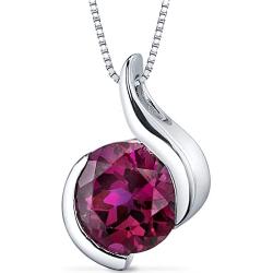 Peora Created Ruby Bezel Pendant Necklace Sterling Silver 2.75 Carats