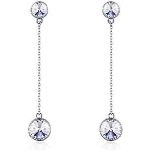 SBLING Platinum-Plated Drop Earrings Made with Swarovski Crystals (4.25 cttw)-Gifts for Women/Girls