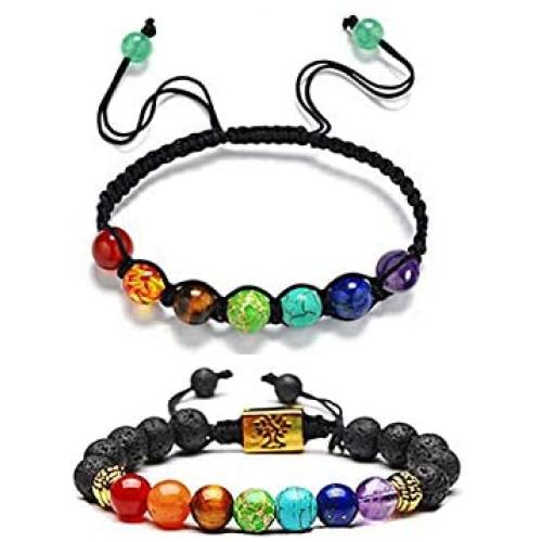 Chakra Bead Bracelets for Women - 7 Chakras 8mm Lava Rock Stone Bracelets - Men Stress Relief Yoga Beads Aromatherapy Essential Oil Diffuser Bracelets Anxiety Bracelet