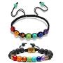 Chakra Bead Bracelets for Women - 7 Chakras 8mm Lava Rock Stone Bracelets - Men Stress Relief Yoga Beads Aromatherapy Essential Oil Diffuser Bracelets Anxiety Bracelet