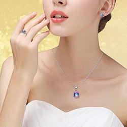 Uloveido Good Luck Big Round Shape Crystal Drop Pendant Necklace, Earrings and Rings Wedding Jewelry Set for Bridal Women Birthday Anniversary T484