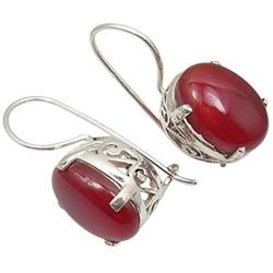 SilverStarJewel 925 Sterling Silver 10 x 14 mm Cab Carnelian Earrings 1.1'' Ladies Jewelry