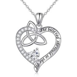 Inspirational Jewelry Sterling Silver She Believed She Could So She Celtic Did Love Heart Necklace,18''