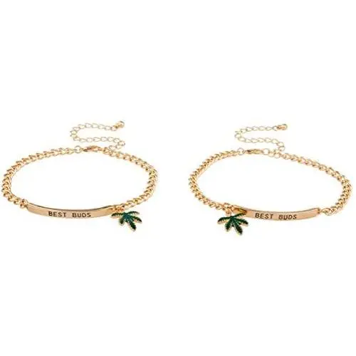 Lux Accessories Goldtone Best Buds BFF Friends Marijuana Leaf Bracelet Set (2pc) Lux Accessories Goldtone Best Buds BFF Friends Marijuana Leaf Bracelet Set (2pc)