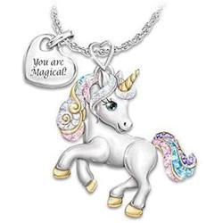 Girls Unicorn Necklace Pendant Cute Animal Colorful Jewelry Stainless Steel Heart Initial Horse Pendant Gift for Teen Kids Birthday Thanksgiving Christmas with Gift Box