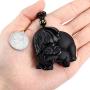 Jovivi Hand Carved Mother Elephant Natural Black Obsidian Necklace Healing Crystal Gemstone Necklaces Pendant Protection Lucky Amulet Charm Adjustable Braided Rope Mothers Day Gifts