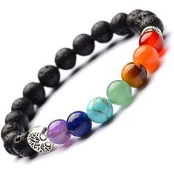 YAZILIND 7 Color Chakela Yoga 8mm Natural Stone Life Tree Volcanic Stone Mix Woven Bracelet