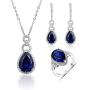 ATTA GEMS 925 Sterling Silver Pear Shape Birthstone Necklace Dangle Earring and Ring Jewelry Set Gifts for Women Girls Bridal