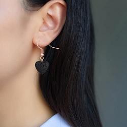 SENFAI 12mm Heart Black Lava-Rock Essential Oil Diffuser Dangle Earrings 3 Tone
