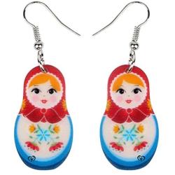 WEVENI Acrylic Russian Matryoshka Doll Earrings Dangle Drop Charm Jewelry For Women Girls Novelty Gifts