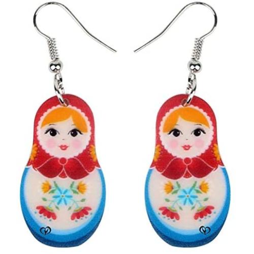 WEVENI Acrylic Russian Matryoshka Doll Earrings Dangle Drop Charm Jewelry For Women Girls Novelty Gifts