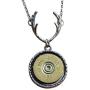Bullet Jewelry Deer Antler Pendant Necklace with Brass Shotgun Charm. Optional Crystal.