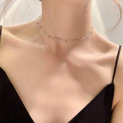 DAOSHANG Layered Necklaces for Women S925 Sterling Silver Chokers Cute Double Layered Heart/Circle/Dog Paw/Star/Moon/Starfish Choker Necklace Handmade Bead Necklace Adjustable