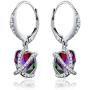 CRYSTAL ICE Rhodium Plated Swarovski Leverback Earrings, Colored Crystal with Zirconia Accents