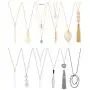 Hicarer 12 Pieces Long Pendant Necklace Set Y Tassel Leaf Circle Bar Necklace for Women Hicarer 12 Pieces Long Pendant Necklace Set Y Tassel Leaf Circle Bar Necklace for Women