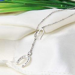 AKTAP Simple Lucky Horseshoe Lariat Y Necklace Stirrup Necklace Love Heart Pendant Necklace Gift for Women Girls