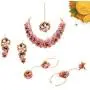 Zephyrr Handmade Pink Gota Patti Floral Fashion Jewelry Set for Women and Girls: Haldi, Baby Shower, Mehndi Godbharai Necklace Set with Earrings/Maang Teeka/Bangles/Ring Zephyrr Handmade Pink Gota Patti Floral Fashion Jewelry Set for Women and Girls: Haldi, Baby Shower, Mehndi Godbharai Necklace Set with Earrings/Maang Teeka/Bangles/Ring