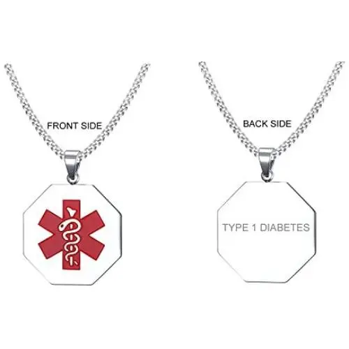VNOX Customize Stainless Steel Medical Alert ID Hexagonal Pendant Necklace for Men Women,Free Chain 24'' VNOX Customize Stainless Steel Medical Alert ID Hexagonal Pendant Necklace for Men Women,Free Chain 24''