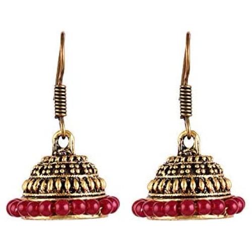 Saissa Silver Plated Metal Small Lightweight Jhumka Boho Earrings Indian Jewelry for Women