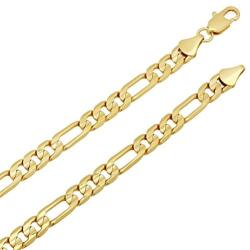 The Bling Factory 4mm-9mm 14k Yellow Gold Plated Flat Figaro Chain Necklace