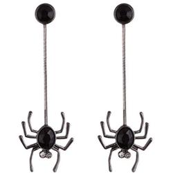 Lux Accessories Silvertone Black Round Rhinestones Drop Spider Dangle Earrings