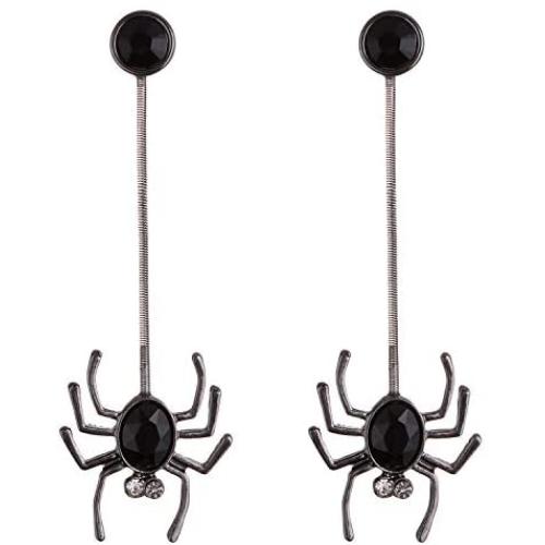 Lux Accessories Silvertone Black Round Rhinestones Drop Spider Dangle Earrings