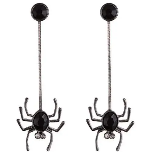 Lux Accessories Silvertone Black Round Rhinestones Drop Spider Dangle Earrings Lux Accessories Silvertone Black Round Rhinestones Drop Spider Dangle Earrings