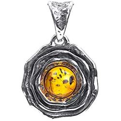 Ian and Valeri Co. Amber Sterling Silver Round Flower Pendant