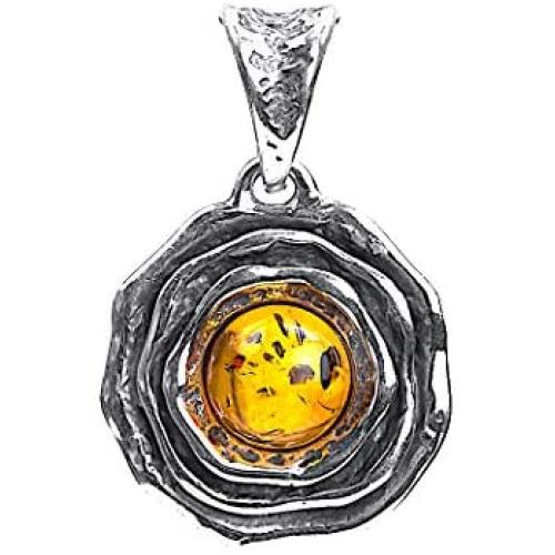 Ian and Valeri Co. Amber Sterling Silver Round Flower Pendant