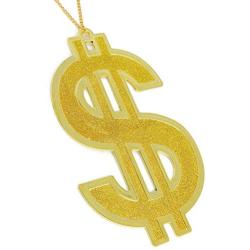 Skeleteen Hip Hop Gold Necklace - Rapper Dollar Sign Medallion Gangster Golden Chain Costume Bling Jewelry