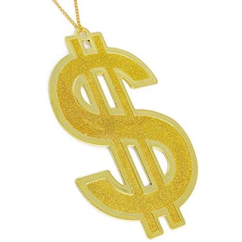 Skeleteen Hip Hop Gold Necklace - Rapper Dollar Sign Medallion Gangster Golden Chain Costume Bling Jewelry