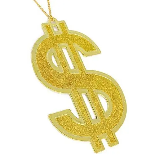 Skeleteen Hip Hop Gold Necklace - Rapper Dollar Sign Medallion Gangster Golden Chain Costume Bling Jewelry