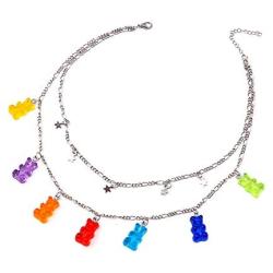 N/Q Layered Punk Gothic Resin Gummy Cartoon Bear Link Chain Pendant Necklace Colorful Rock Hip Hop Transparent Animal Choker Necklace for Women Girls Party Jewelry Gift