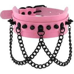 FM FM42 Unisex Multicolor Simulated Leather PU Black-Tone Rivets Spike Spiked 3 Layer Chains Choker Collar Necklace