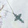 Cross Bohemian Pendant Necklace Crystal Celtic Chain Jewelry for Women Girls (Blue)