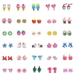 Minihope 30 pairs little girls earrings hypoallergenic,Cute Multiple Animal Donut Stud Earrings for Kids,Made with Polymer Clay,Best gifts for girls.