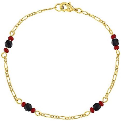 In Season Jewelry 18k Gold Plated Evil Eye Protection Simulated Azabache Bracelet for Teens Ladies