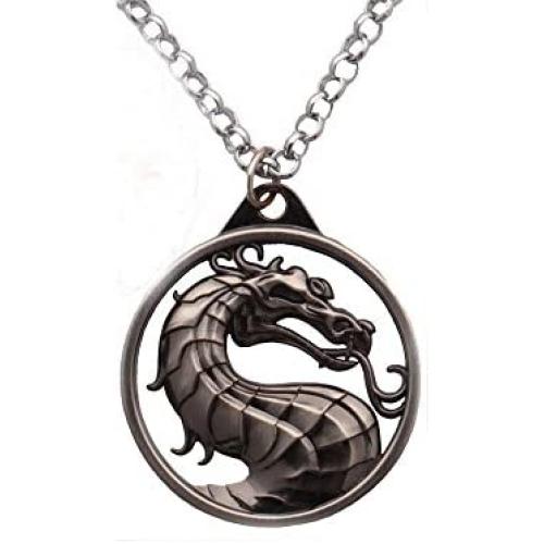 Generic Mortal Kombat Vintage Charms Dragon Amulet Necklace Grey Pendant