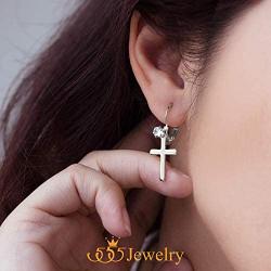 555Jewelry Womens Stainless Steel Small Cross CZ Stud Dangle Lever Back Earrings