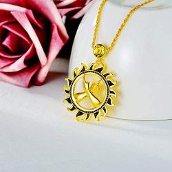 AOBOCO 18k Gold Plated Sterling Silver Gold Sun Sunburst Pendant Necklace with Finger Cross Hope for Good Luck, Citrine Austria Crystal Christmas Jewelry Gifts for Men Unisex