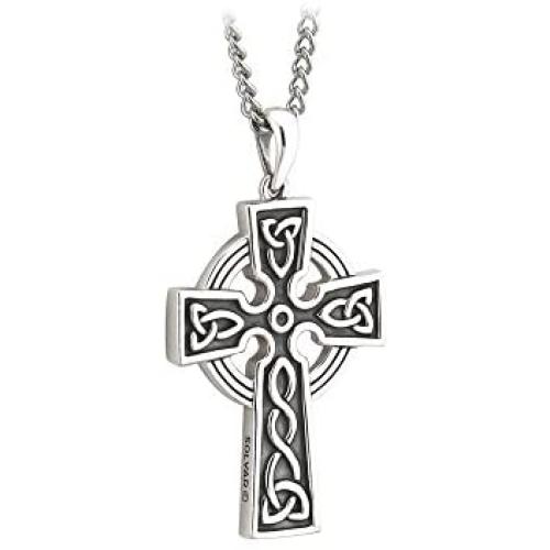 Mens Cross Necklace Silver 2 Sided 24 Inches Chain Made in Ireland