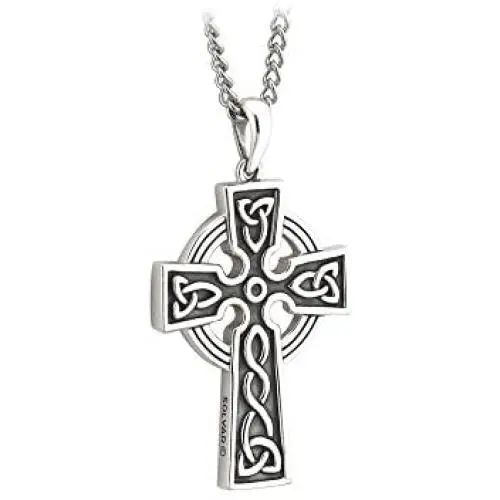 Mens Cross Necklace Silver 2 Sided 24 Inches Chain Made in Ireland Mens Cross Necklace Silver 2 Sided 24 Inches Chain Made in Ireland