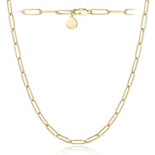 Paperclip Necklace,14K Gold Plated Oval Dainty Choker Chain Link Necklace for Women Girls