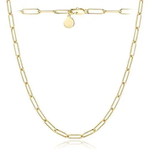 Paperclip Necklace,14K Gold Plated Oval Dainty Choker Chain Link Necklace for Women Girls Paperclip Necklace,14K Gold Plated Oval Dainty Choker Chain Link Necklace for Women Girls