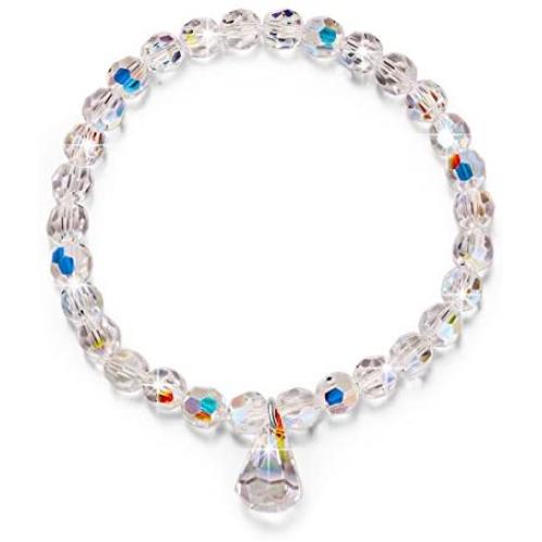 LADY COLOUR Jewelry Gifts for Mom, Pure Love 6.5 in Stretch Beads Bracelet Made with Crystals, Hypoallergenic Jewelry Gift Box Packing, for Your Shining Girl Birthday Gifts
