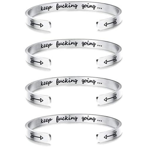 Sllaiss 4 Pcs Inspirational Bracelets Stainless Steel Cuff Bangle Bracelet for Women Men Engraved Motivational Friendship Encouragement Bracelet Graduation Gifts