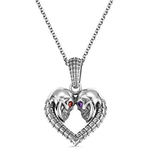 AILIN 925 Sterling Silver/Stainless Steel Personalized Skull Heart Necklace with Birthstones January to December Cubic Zirconia Eye Crystal Party Birthday Valentines Day Jewelry Gifts for Women Men