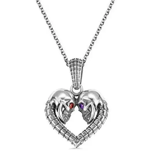 AILIN 925 Sterling Silver/Stainless Steel Personalized Skull Heart Necklace with Birthstones January to December Cubic Zirconia Eye Crystal Party Birthday Valentines Day Jewelry Gifts for Women Men