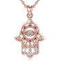 EUDORA Sterling Silver Hamsa Necklace Good Luck Vintage Fatima Hand Evil Eye Pendant, 18'' Chain (Rose Gold)