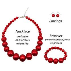 Halawly Large Pearl Necklace Jewelry Set - 3 Colors Simulated Pearl Beads Statement Strand Necklaces Bracelet and Earrings for Women